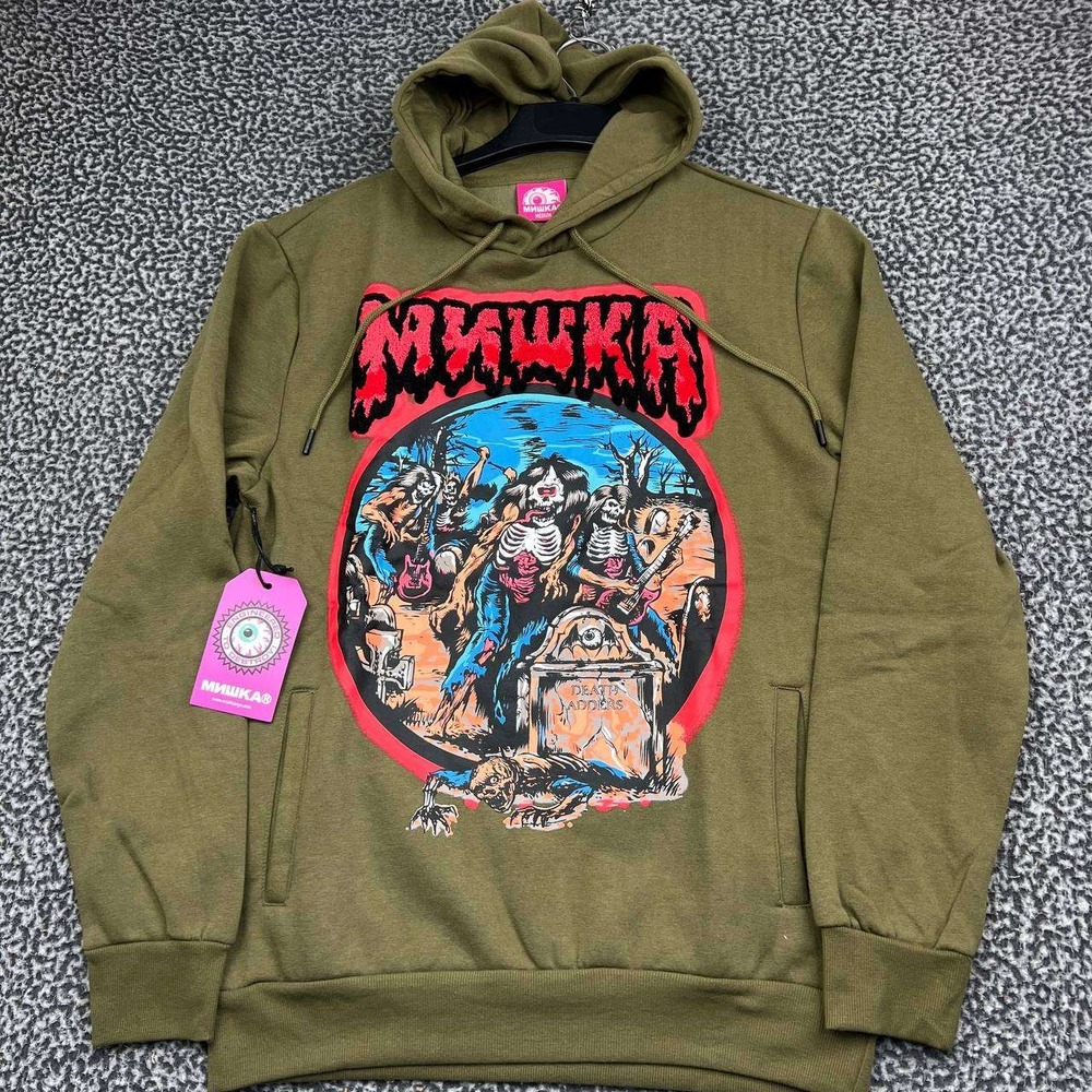 Mishka NYC Death Adders Graphic Hoodie Men Medium Olive Green Long Sleeve New M